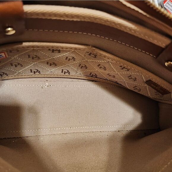 Vtg. Mint Dooney & Bourke Signature Logo Brn/Tan Canvas w/Leather Trim Handbag - Picture 12 of 16